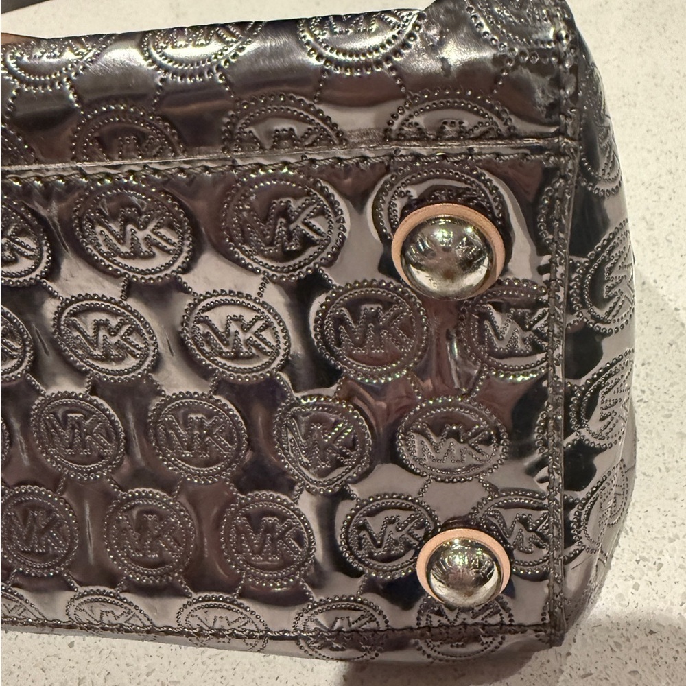 Michael Kors Shiny Silver and Tan Satchel - Picture 4 of 14